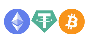 Crypto logo: litecoin, tether, bitcoin